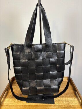 Roberta Rossi Milano Black Woven Leather Large Bucket Bag Italy